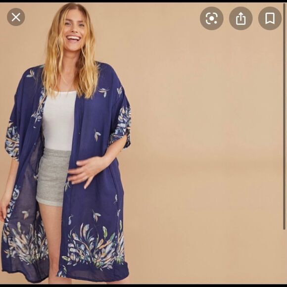 summer & rose Tops - SUMMER & Rose-Leaf Print Midi Lightweight Kimono